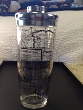 VTG Irvin Ware Cocktail Shaker Chrome Lid iconic Black Print Mid-Century Barware